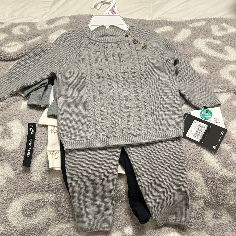Cozy Gray Knit Kids Matching Set
